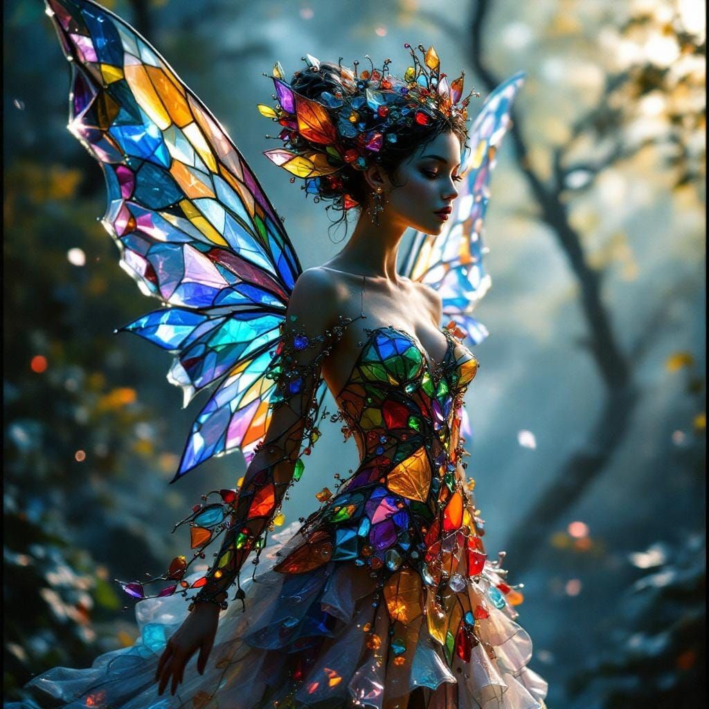 Stained Glass Fairy with Cinematic Lighting