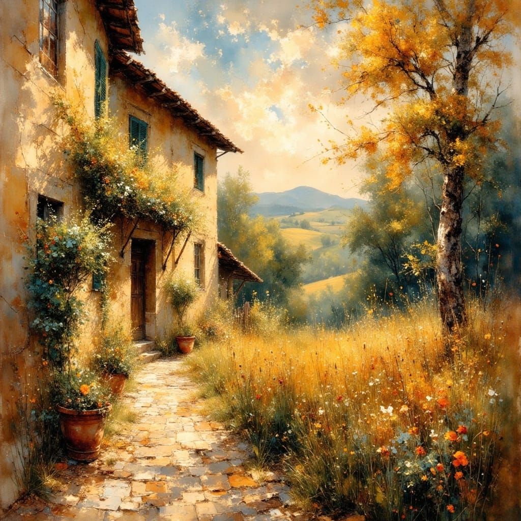 Tuscan Evening in Lautrec Impressionistic Style