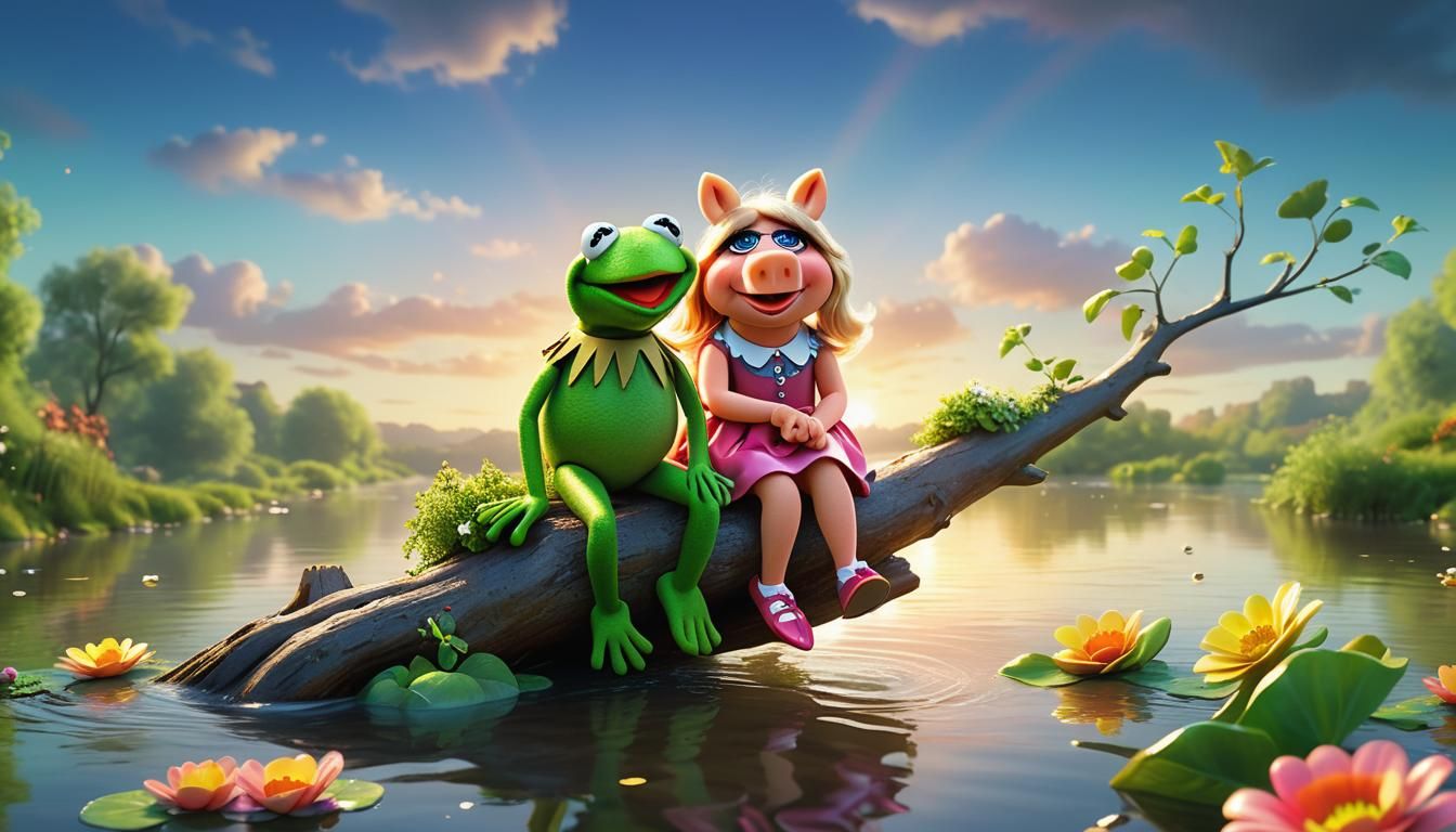 Kermit and Miss Piggy in Pixar Style