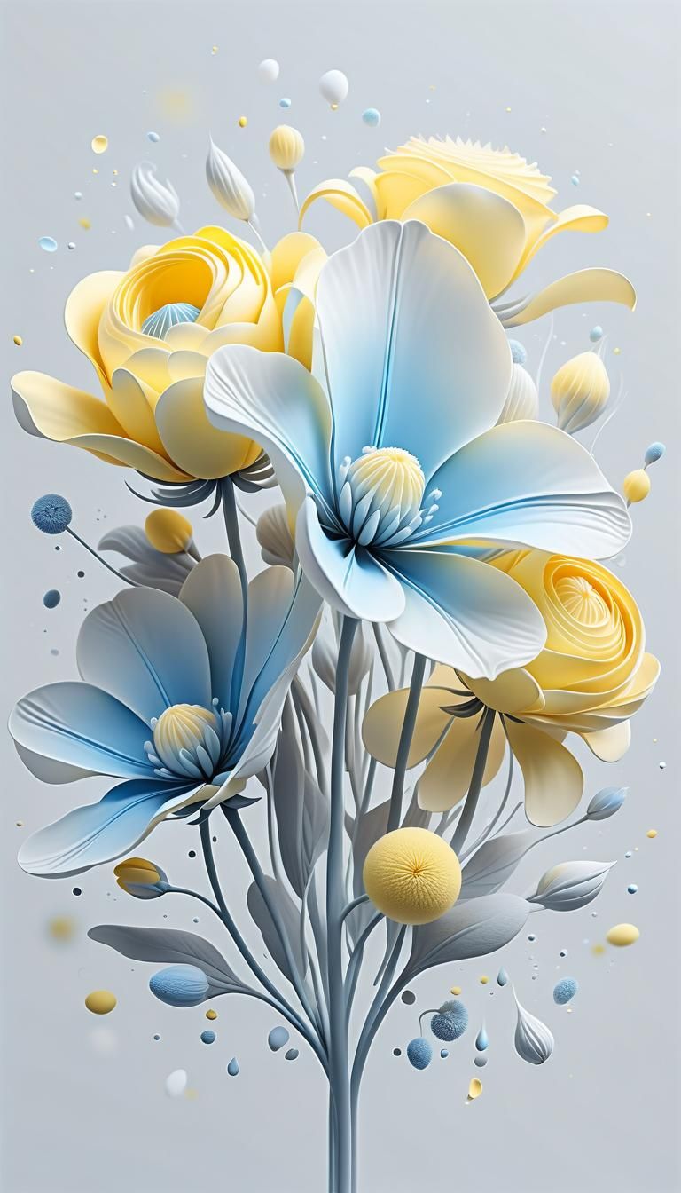 Minimalist Ethereal Floral Art in Light Yellow
