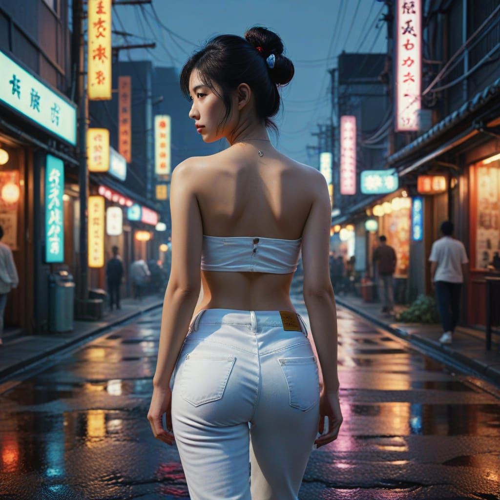 Geisha in Tokyo Street: Hyper-Realistic Digital Art