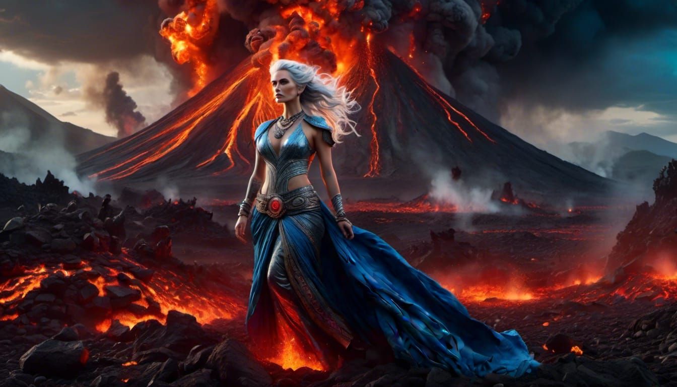 Volcanic Shaman Woman Portrait in Hyperrealism