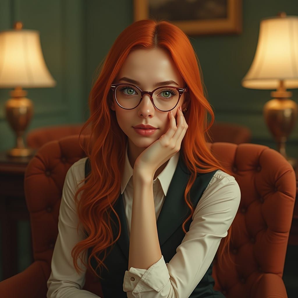 Elegant Copper-Haired Woman in Art Nouveau Style