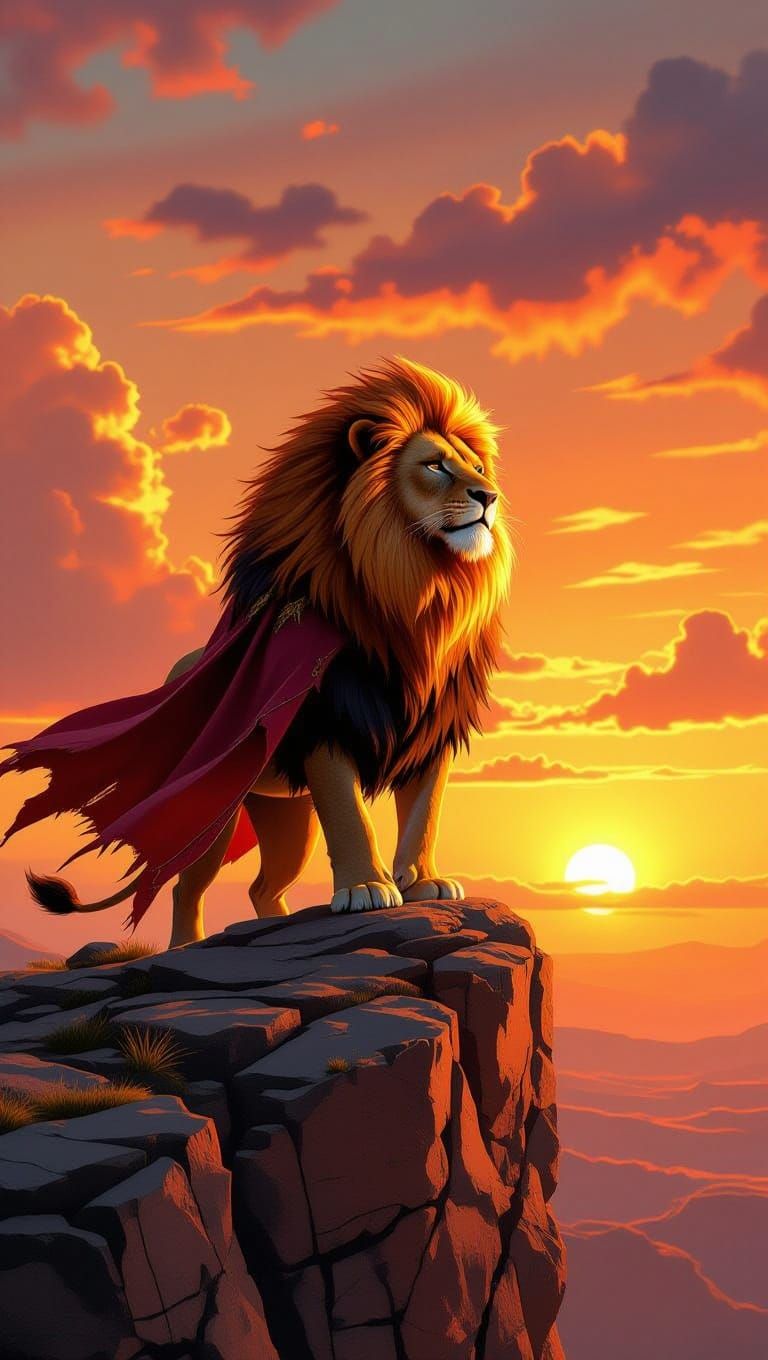 Lion with Fiery Mane Digital Painting