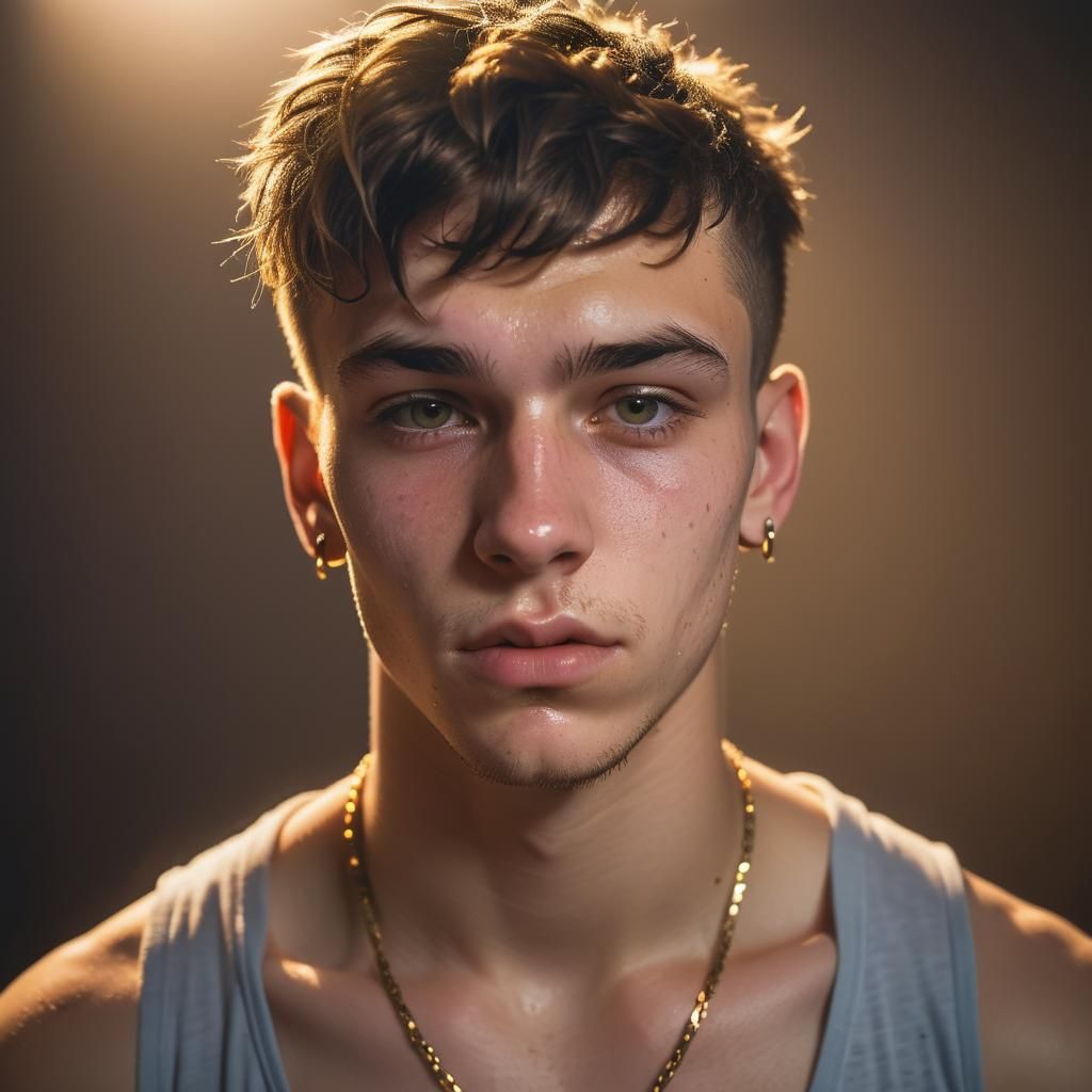 Sweat-Drenched Gamer Portrait in High-Fashion Style