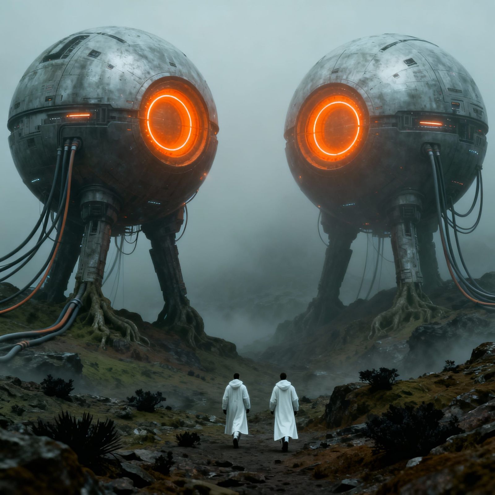 Enigmatic Sci-Fi Landscape with Glowing Spheres