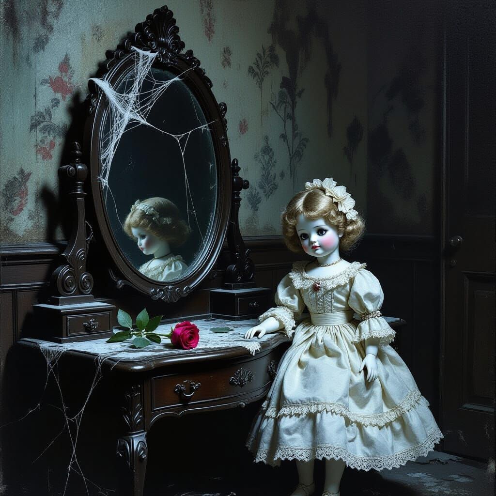 Haunting Doll in Abandoned Mansion Dark Fantasy