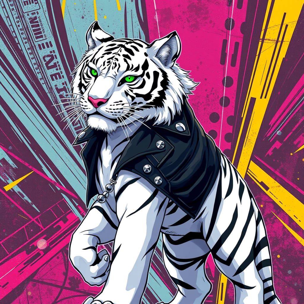 Cyberpunk Tiger Goddess in Vibrant Leather Armor