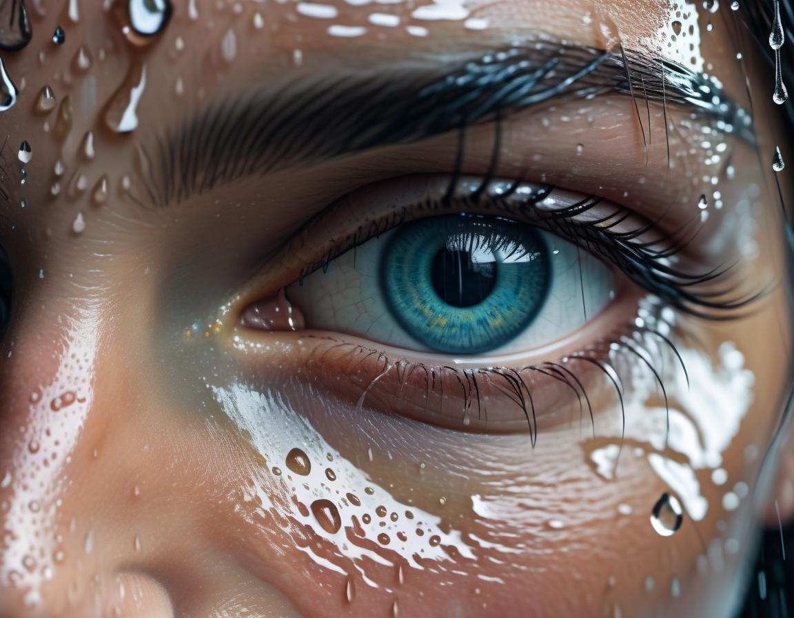 Detailed Woman's Eye in Rainy Close-Up