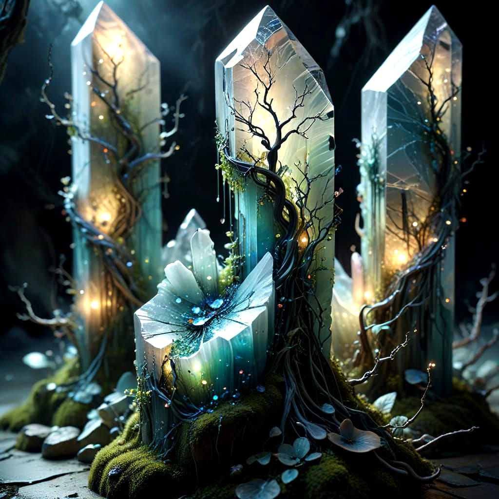 Surreal Glowing Monoliths with Fractured Porcelain Surface