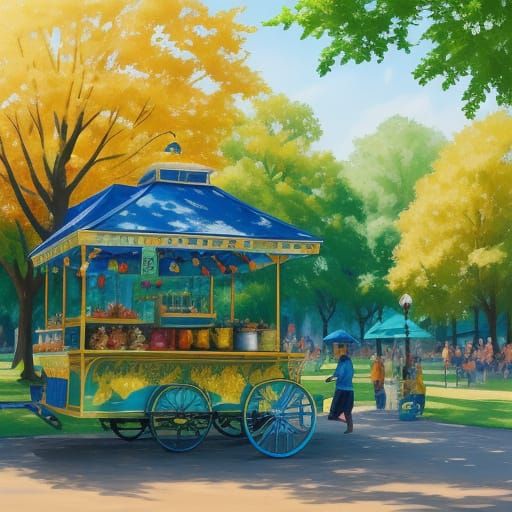 Vibrant City Park Scene in Golden Hour