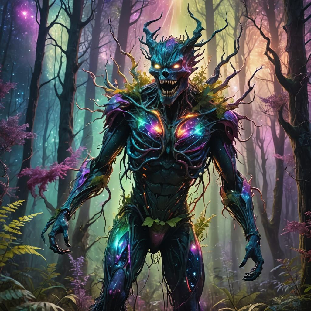 Otherworldly Creature in Iridescent Forest, Astral Art