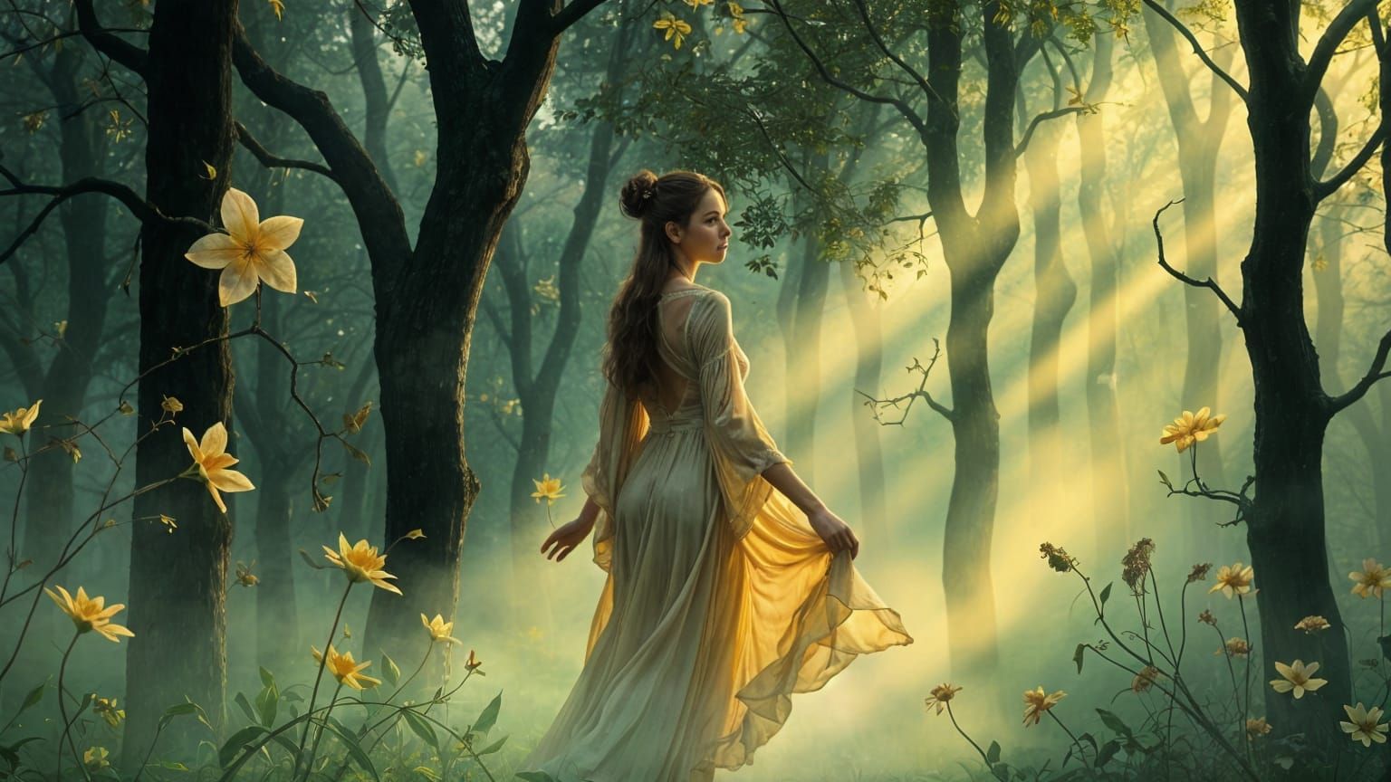 Art Nouveau Enchanted Forest with Ethereal Light