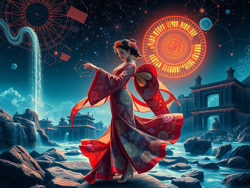 Geisha Dancing in a Mathematical Dreamscape