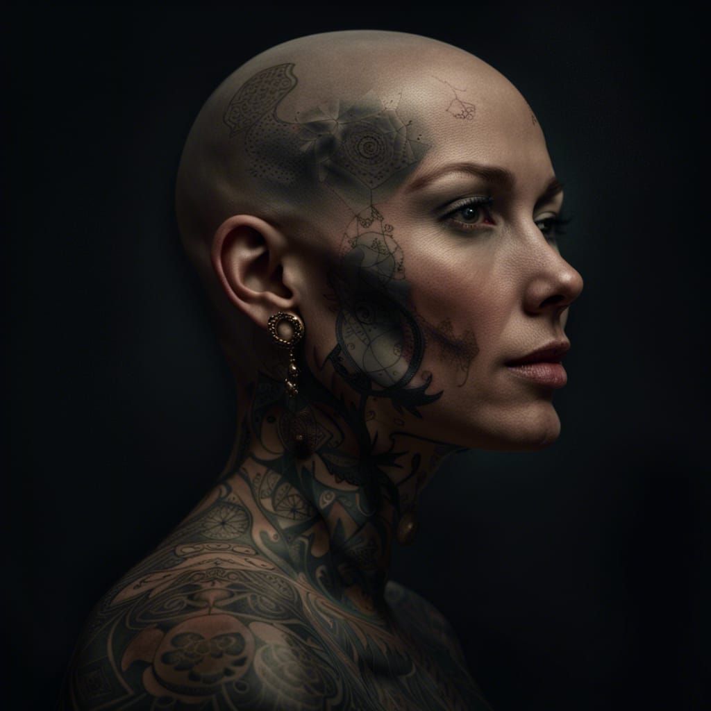 Rembrandt-Style Portrait of Woman with Tattoos