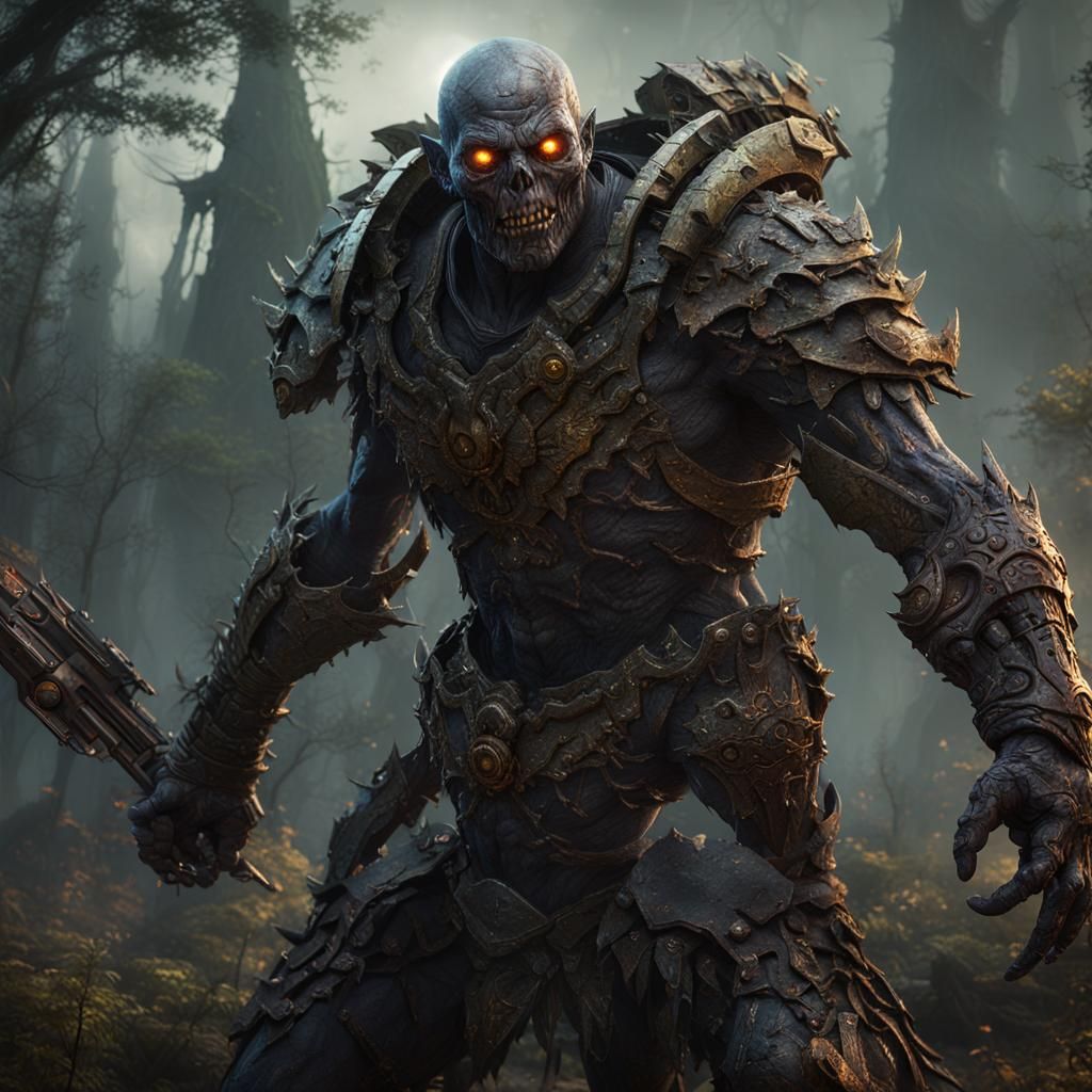 Apocalyptic Zombie Fighter in Forest Concept Art