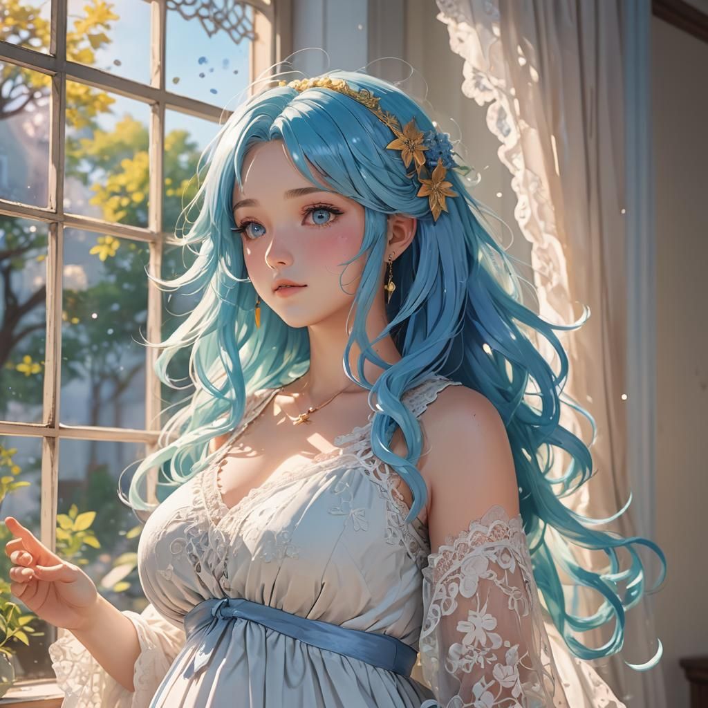 Anime Star with Pregnant Belly in Pixiv Style