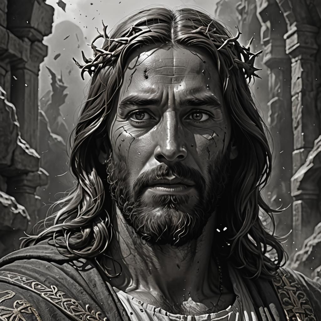 Black and White Sketch of Jesus in Modernism Style