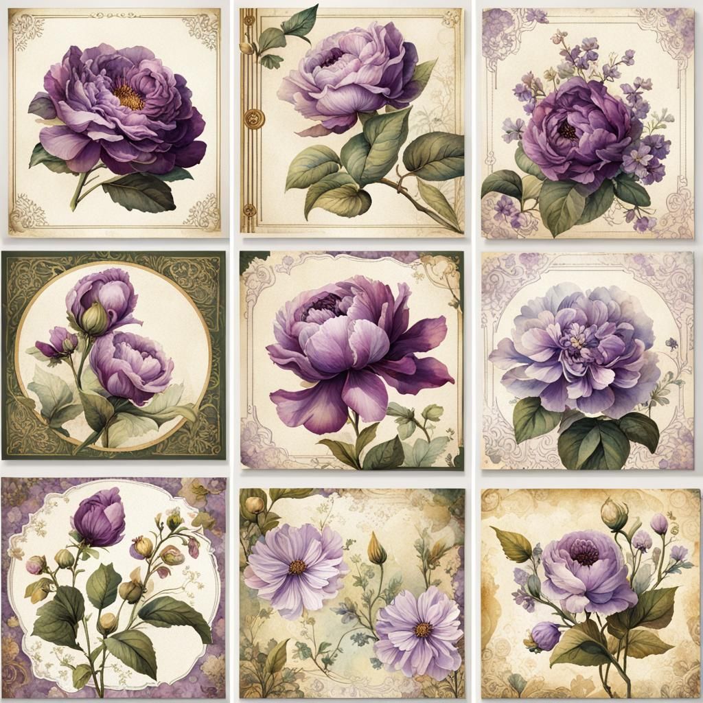 Vintage Floral Ephemera in Watercolor Style