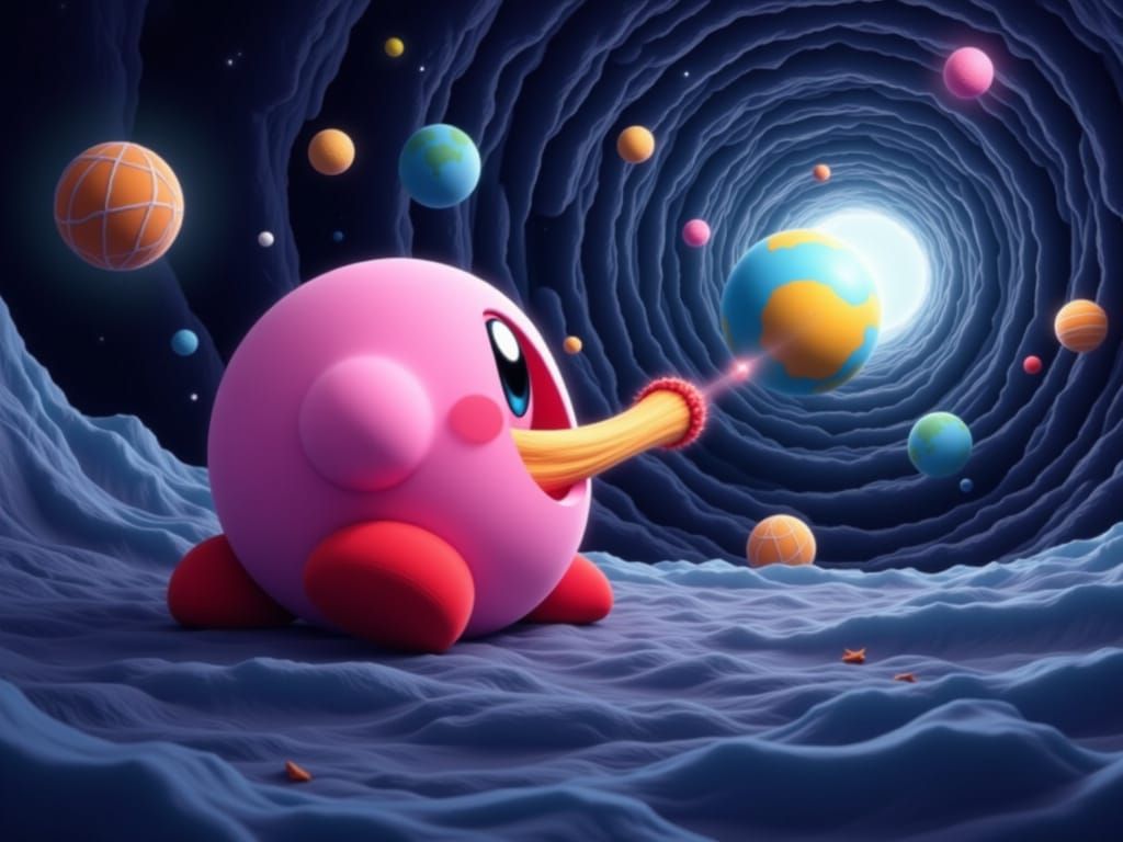 Kirby Devours the Cosmos in Spiraling Wormhole