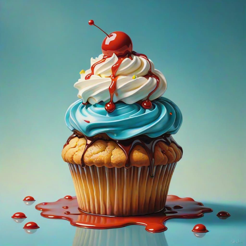 Surreal Cupcake Landscape in Vibrant Oil Colors