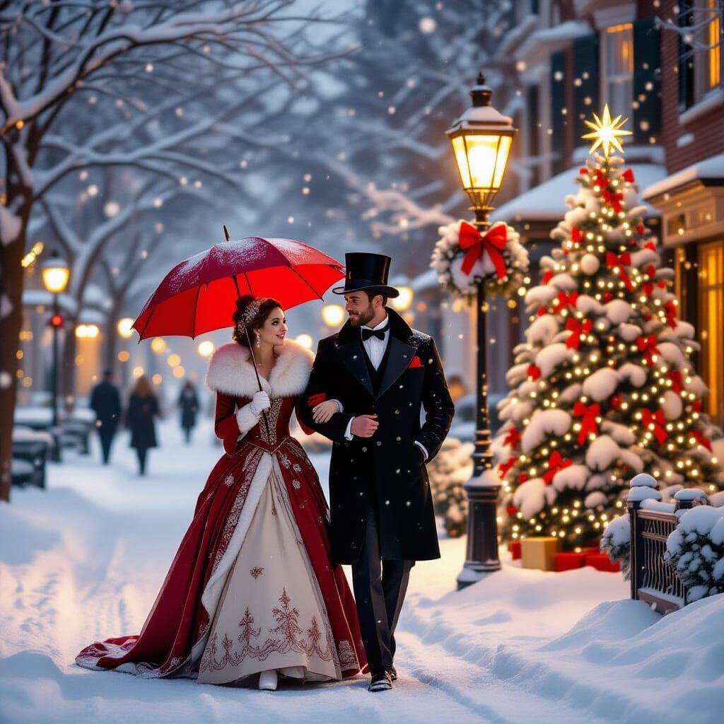 Romantic Winter Stroll in Snowy Evening