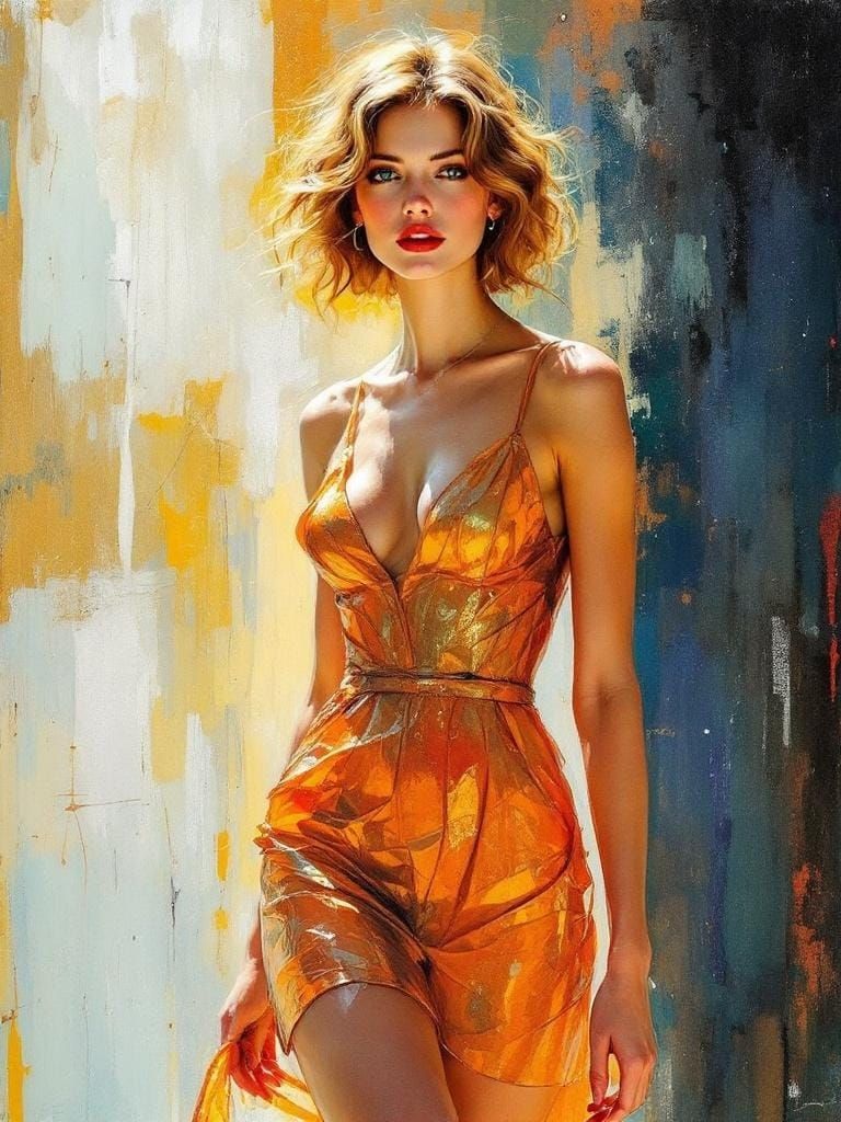 Elegant Portrait: Transparent Watercolor and Energetic Linew...