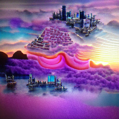 Vaporwave Sunset Over Ruby and Sapphire City
