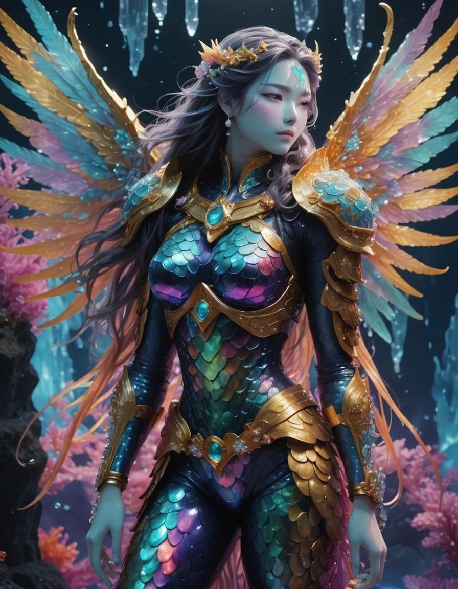 Psychedelic Neon Sea God in Vaporwave Style