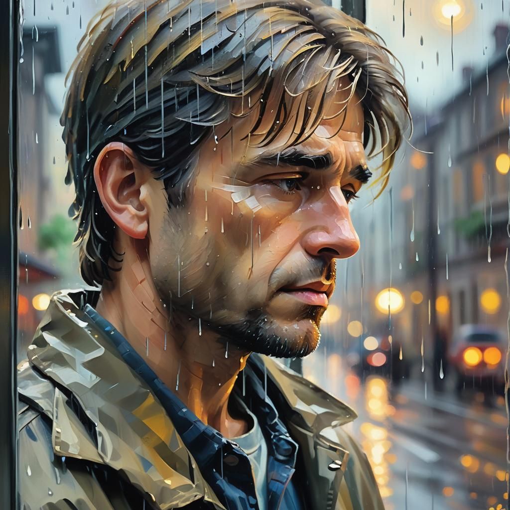 Rainy Day Impression: Person Gazing Through Window