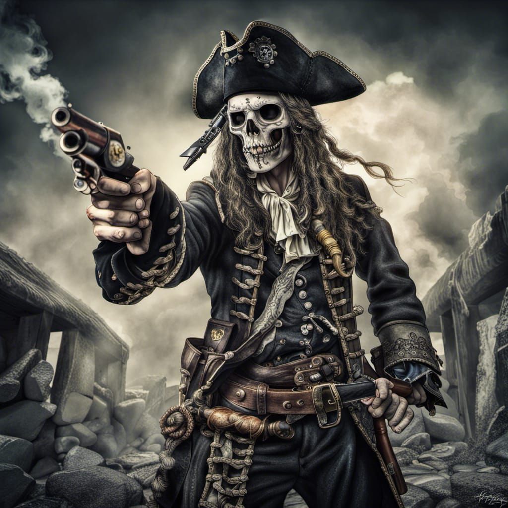 Hyperrealistic Ghost Pirate with Flintlock Pistol