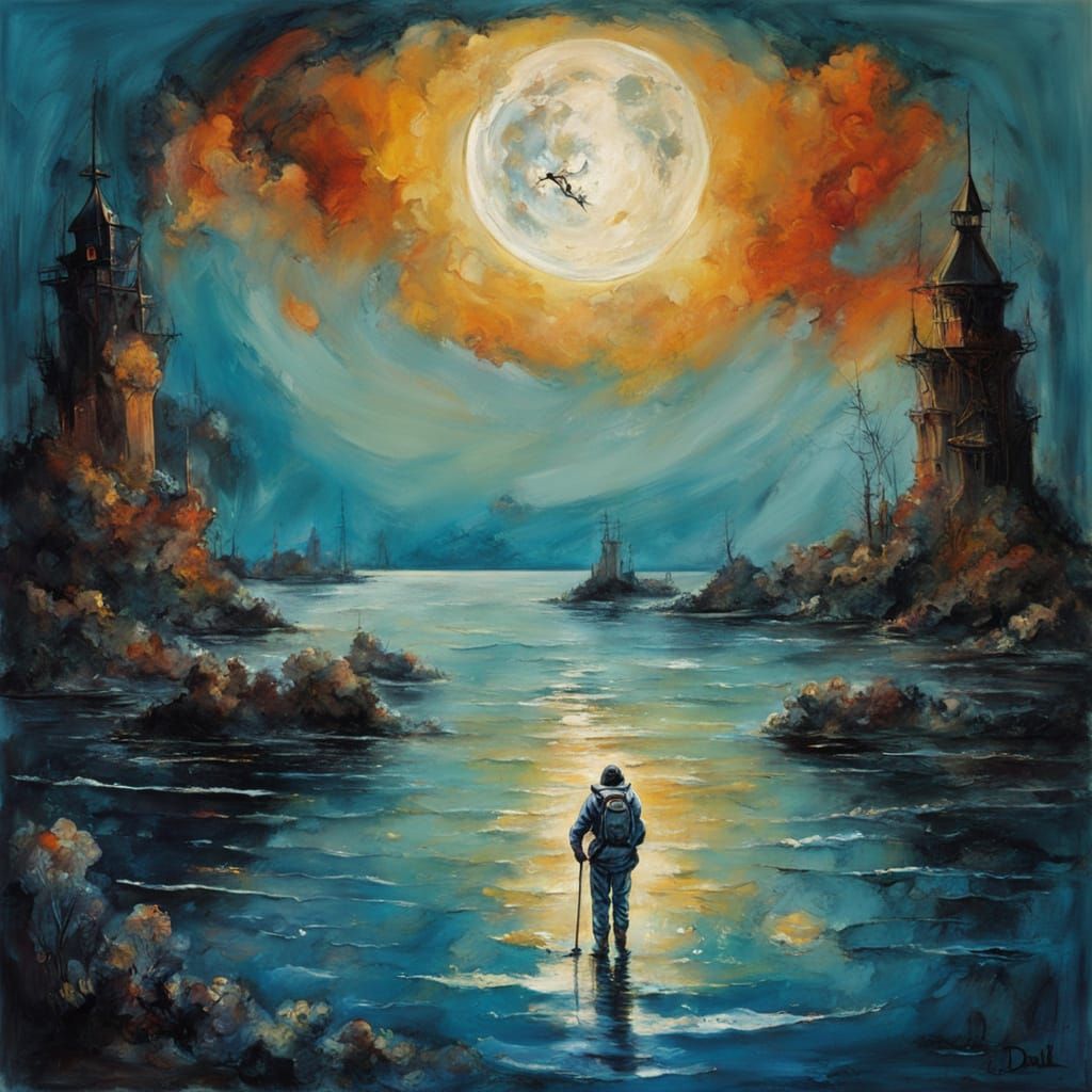 Surreal Scuba Diver Beneath Celestial Sky