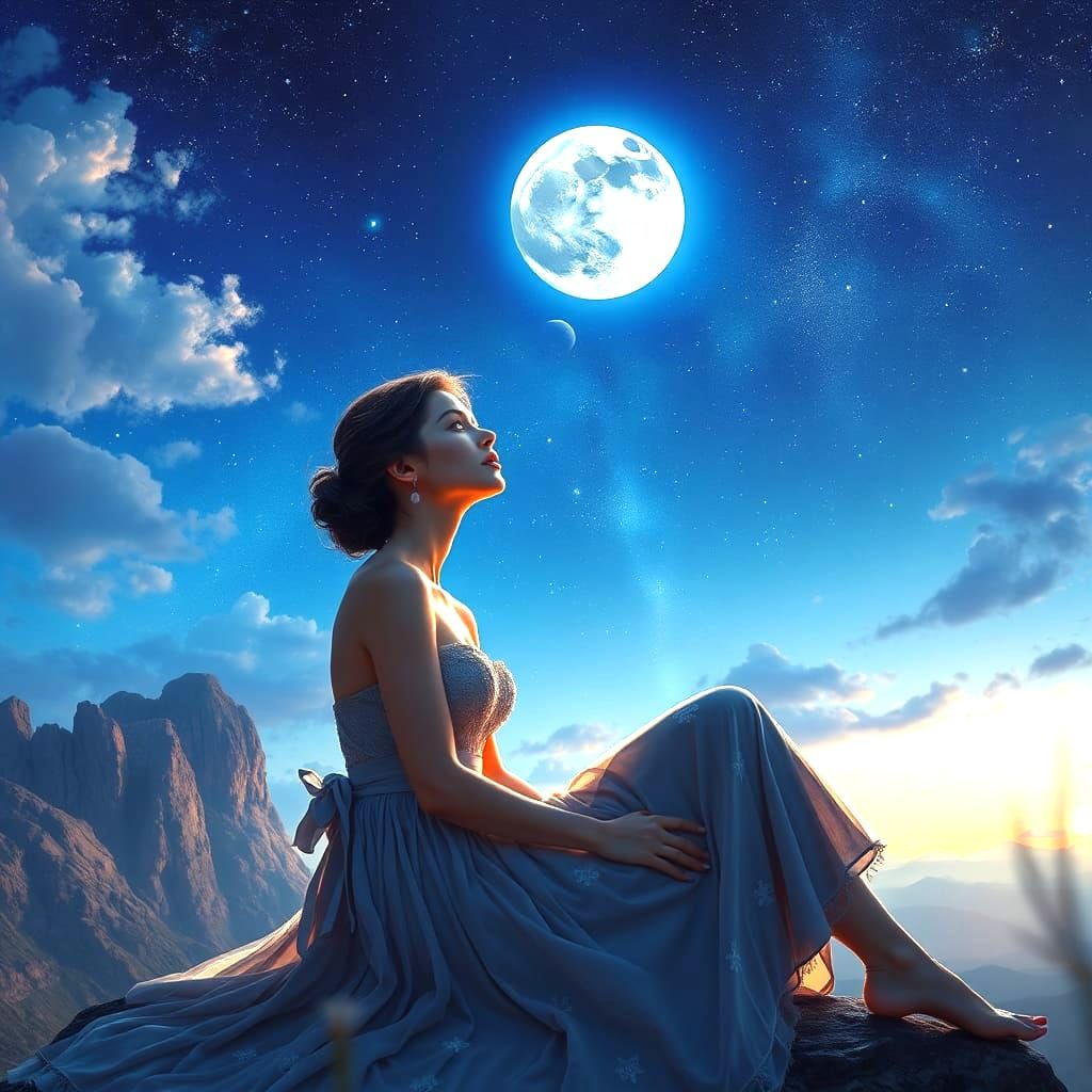 Moonlit Contemplation: Detailed Matte Painting