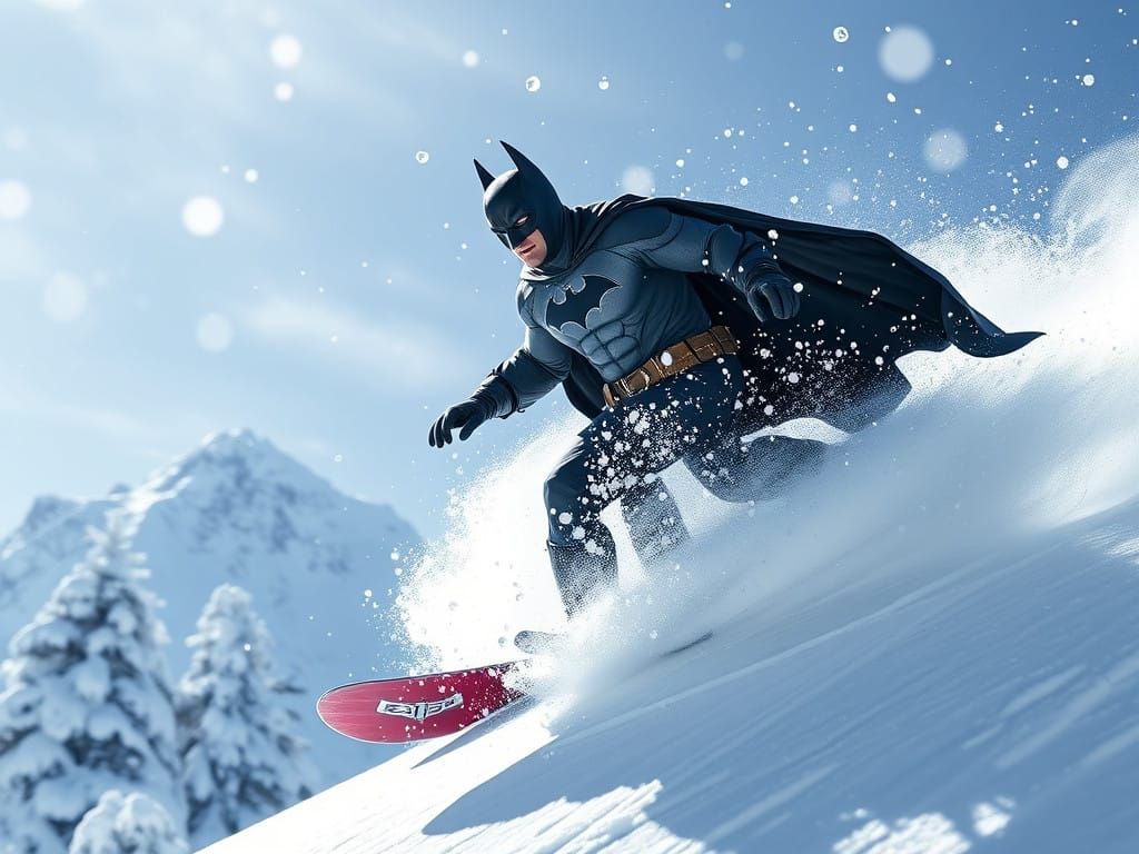 Batman Surfs Avalanche in High-Speed Snowboard Thrill