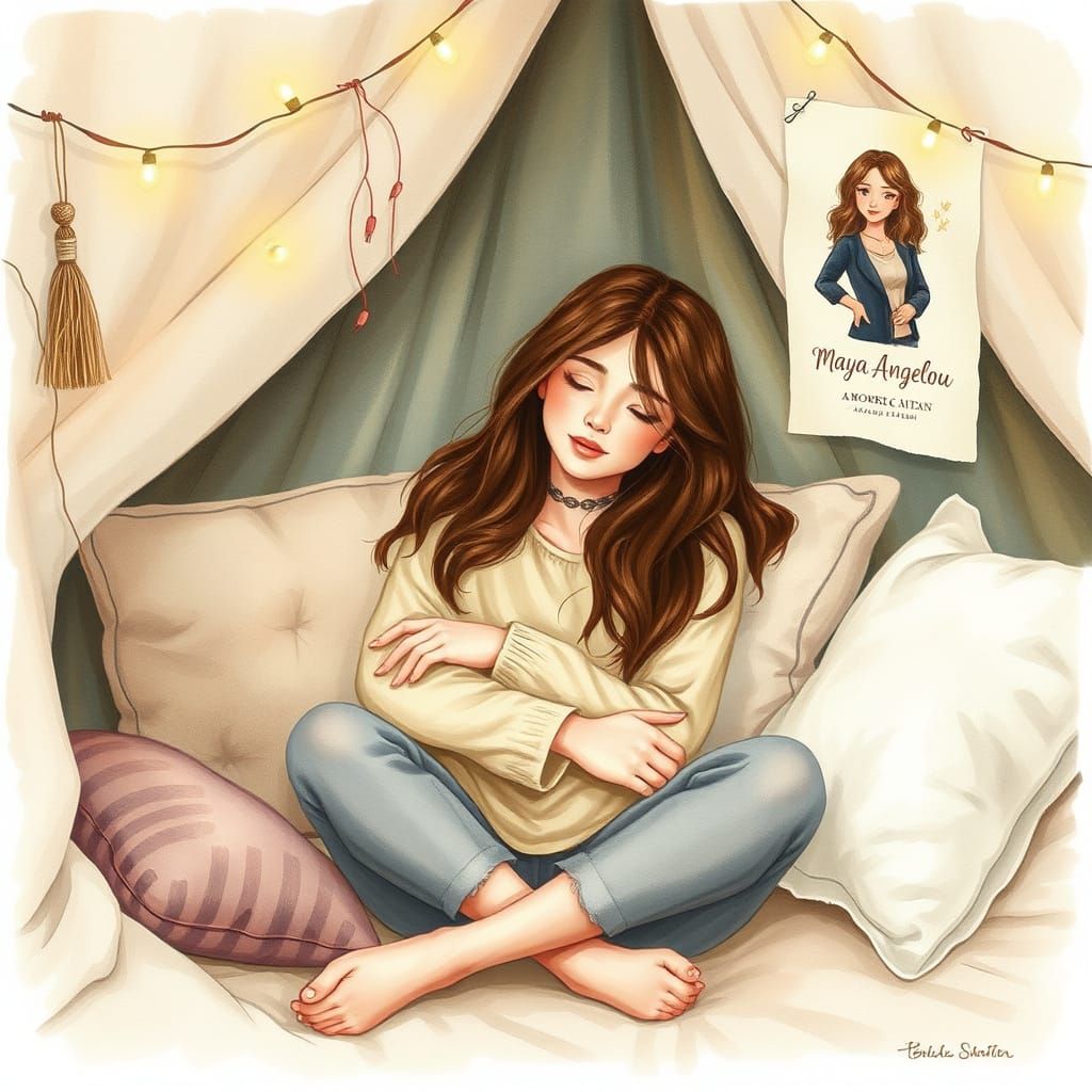 Cozy Den Scene in Watercolor Style