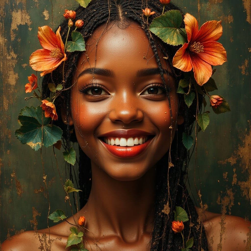 African Earth Goddess Portrait in Hyperrealistic Vogue Style