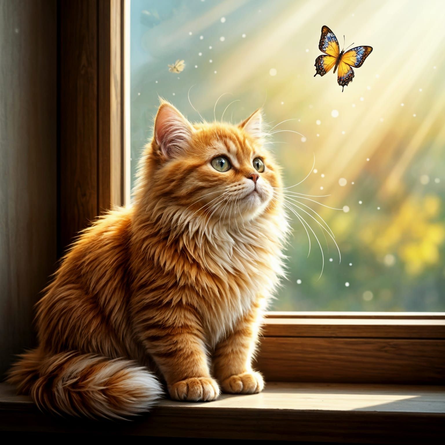 Adorable Orange Cat on Windowsill Basks in Sunlight