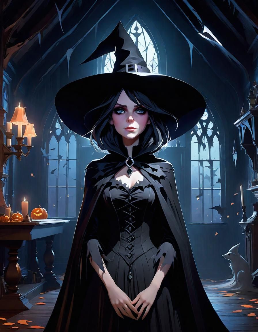 Gothic Witch Portrait in Makoto Shinkai Style