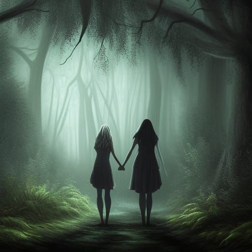 Dark Forest: Two Women in a Fantasy Matte Painting