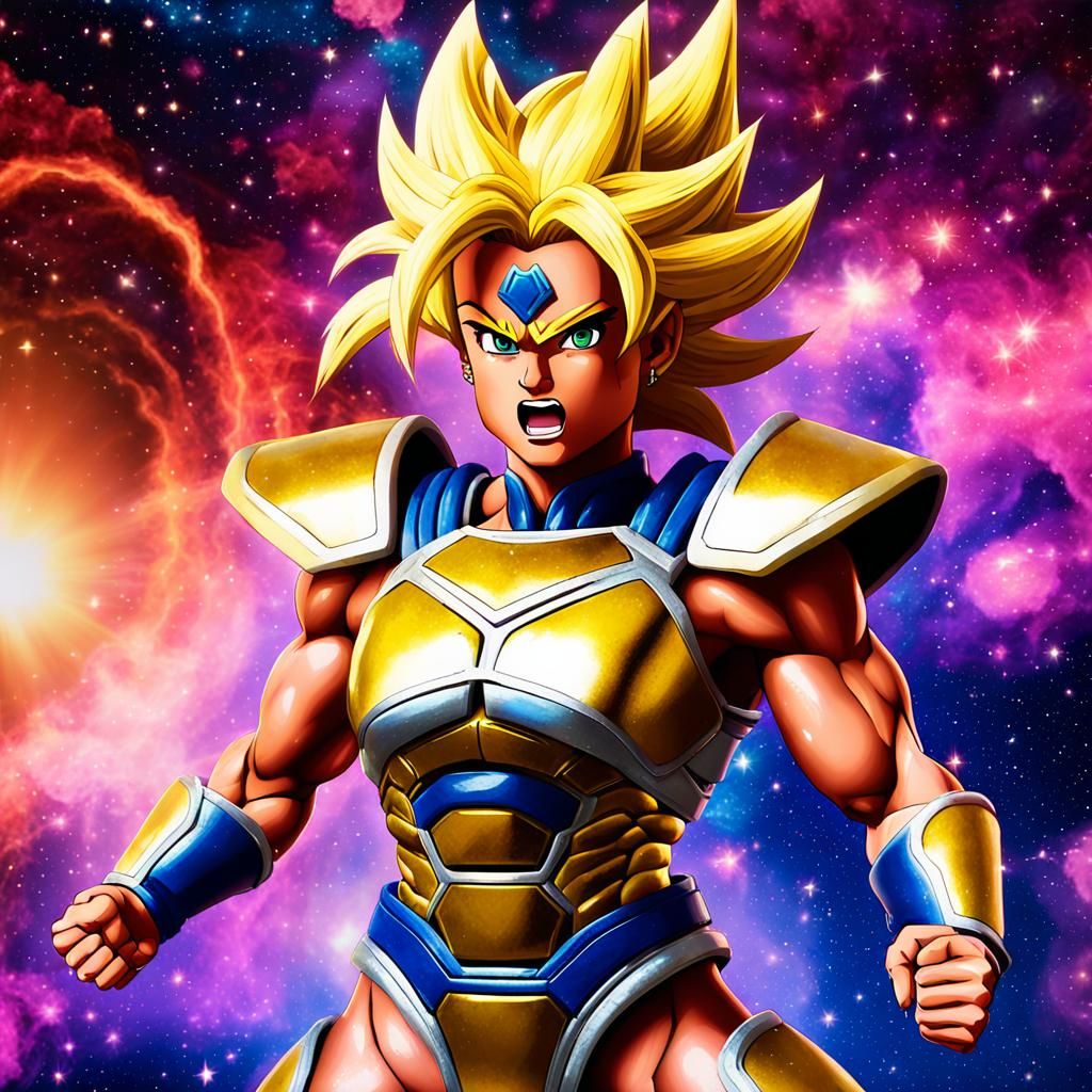 Heroic Super Saiyan Warrior in 80s Anime Style