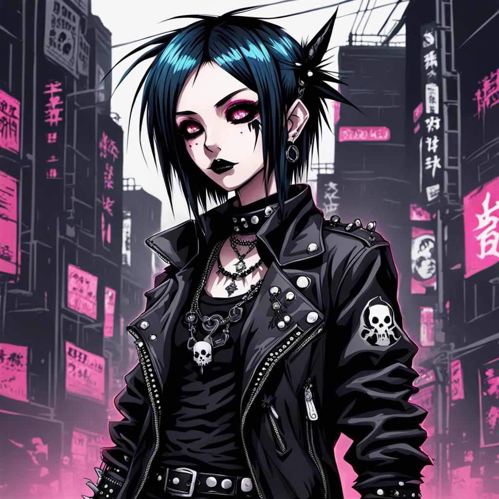 Anime Punk Goth Lady in Modern Style