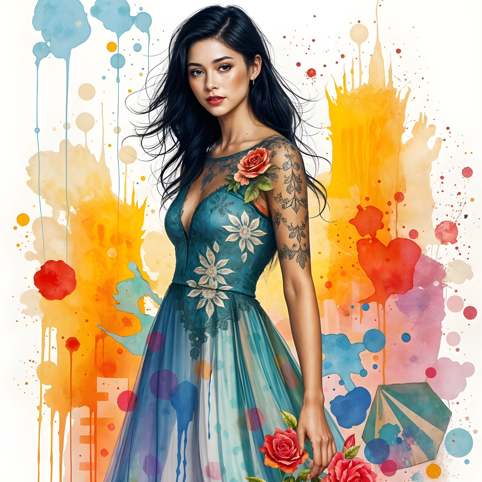 Majestic Woman in Ethereal Paint Drip