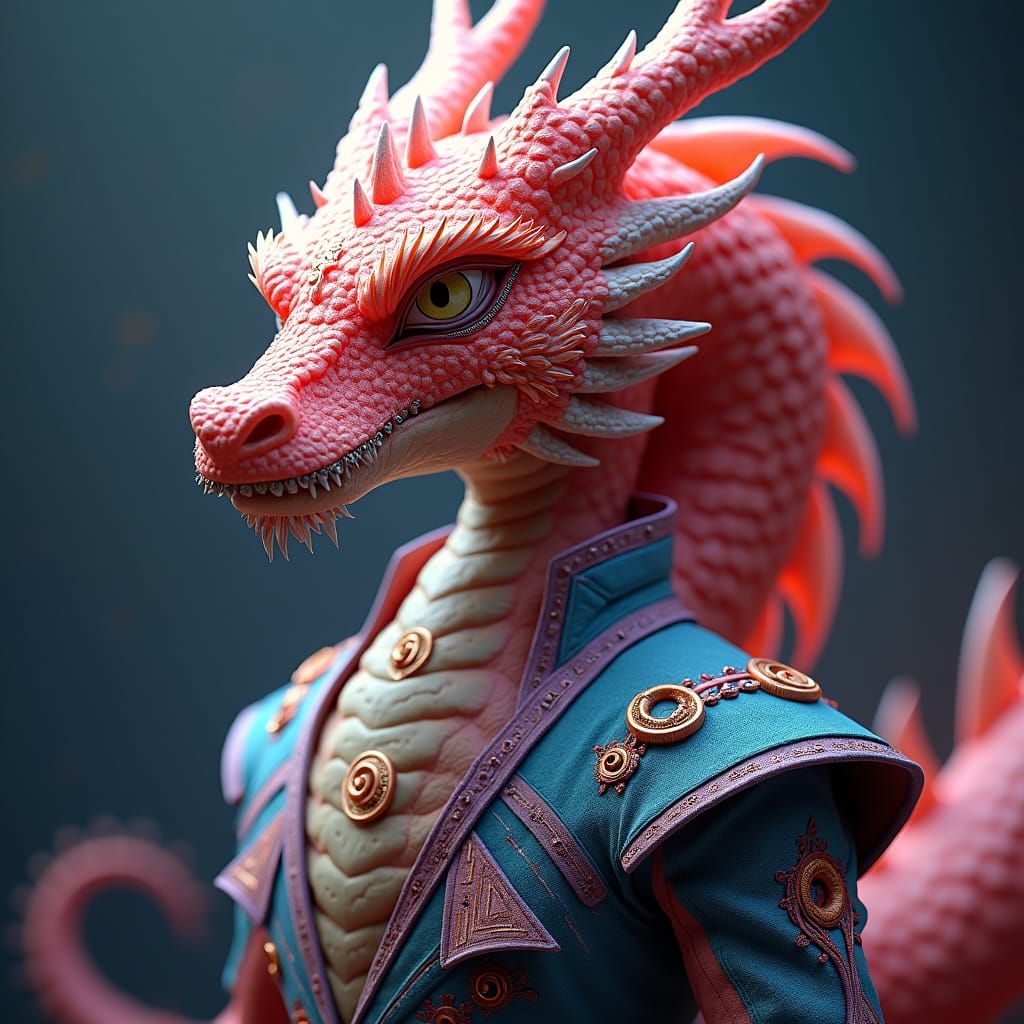 Dragon in Ornate Outfit and Jewelry