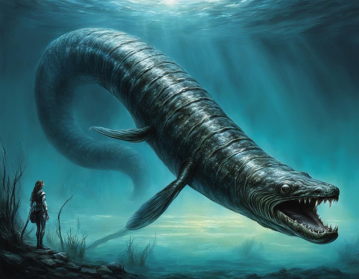 Abaia: Magical Eel in Dark Fantasy Style