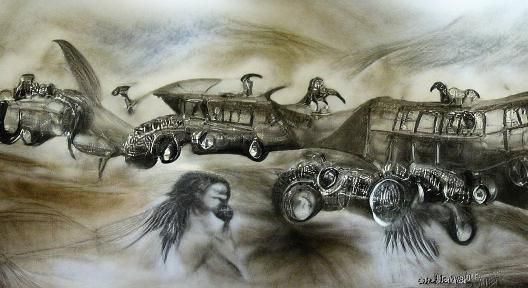 Cavemen in Steampunk Flying Machines