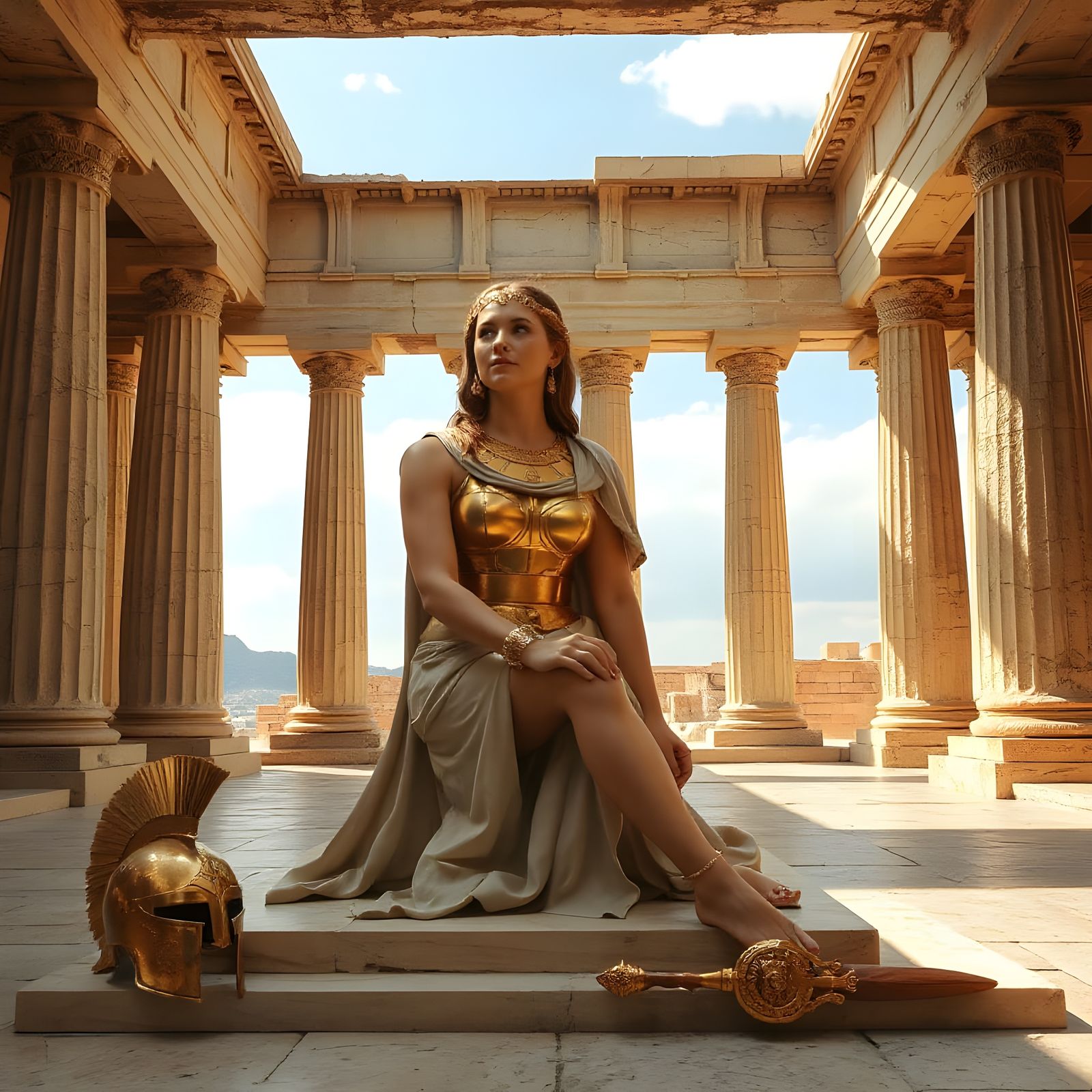 Goddess Athena Resting in Acropolis Temple