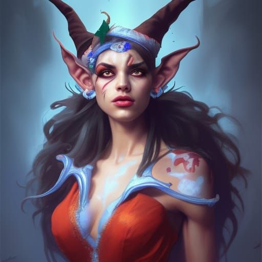 Detailed Voodoo Elf Portrait in Art Nouveau Style