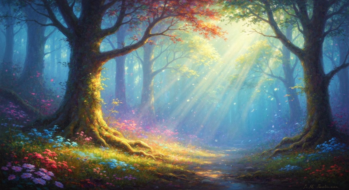 Enchanted Forest in Romanticism Style Oil Painting