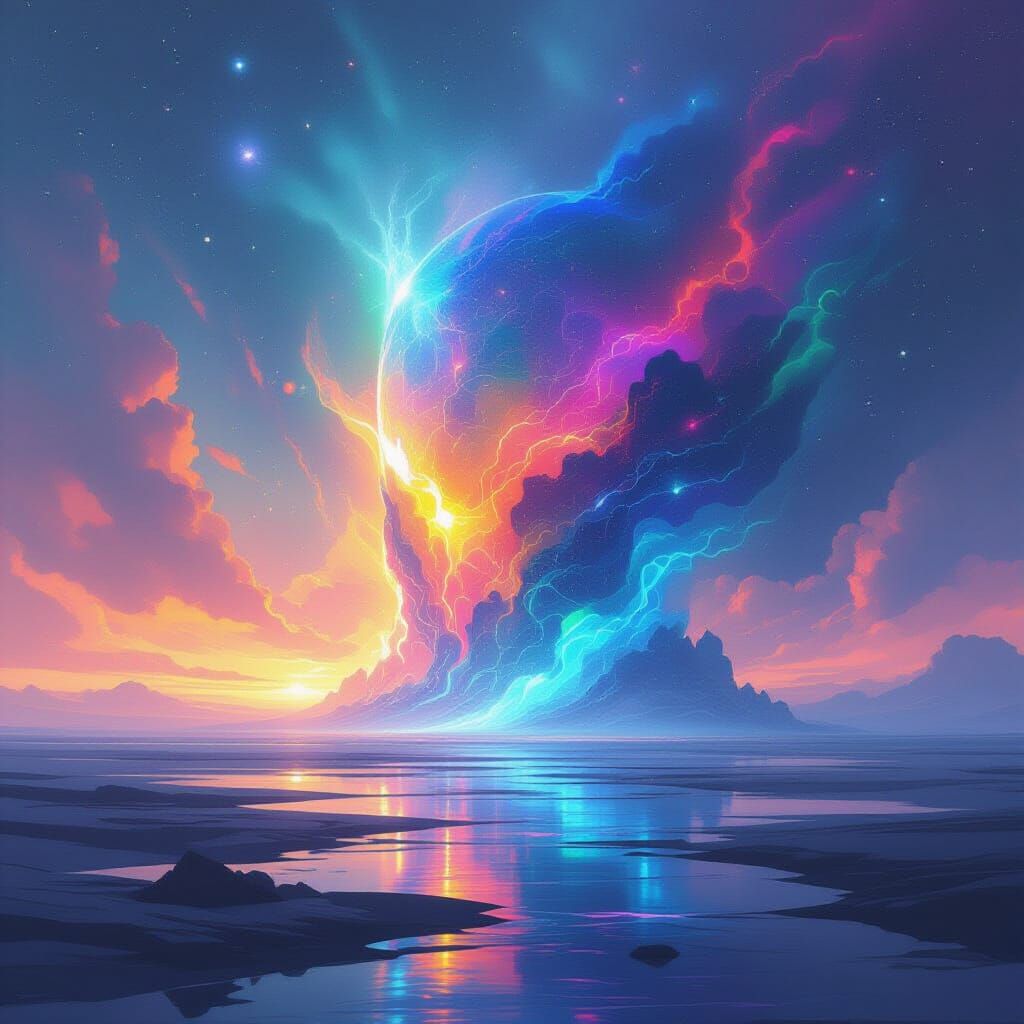 Iridescent Abstract Entity in Surreal Dreamscape