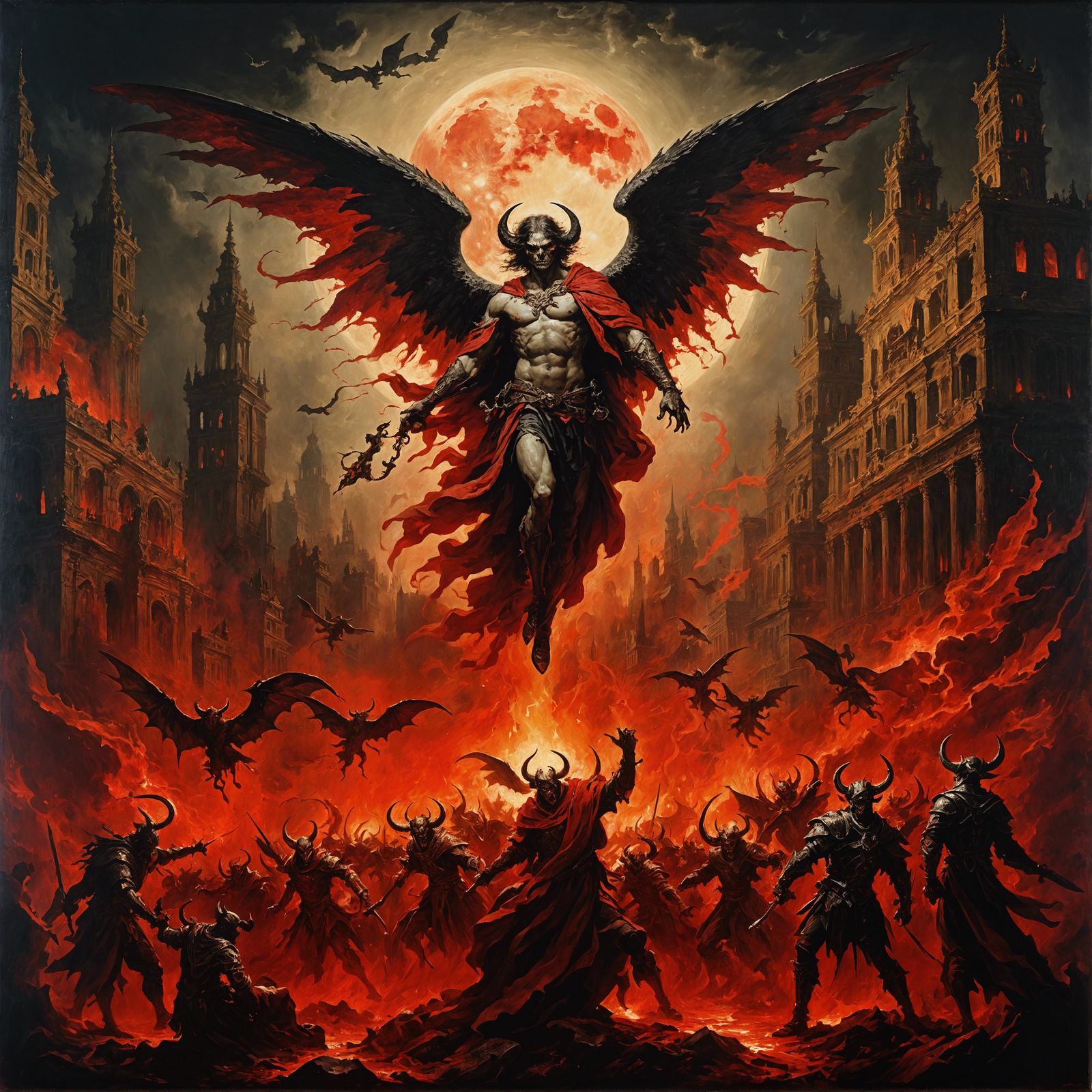 Infernal Angel Ascending in Dark Romanticism Style